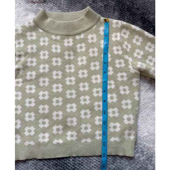 Princess Polly Ribbed Green Floral Mock Neck Pullover Sweater Size Small Medium - Picture 8 of 8